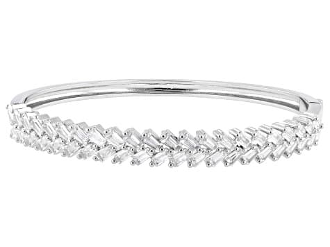 White Cubic Zirconia Rhodium Plated Bangle Bracelet 7.57ctw