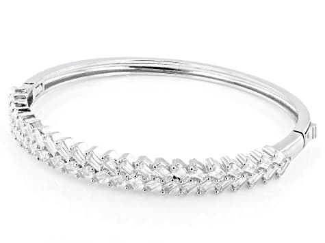 White Cubic Zirconia Rhodium Plated Bangle Bracelet 7.57ctw