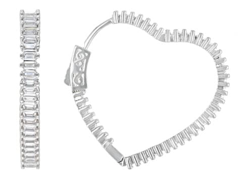 White Diamond Simulant Rhodium Plated Heart Hoop Earrings 4.90ctw
