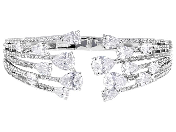 White Cubic Zirconia Rhodium Plated Cuff Bracelet 24.41ctw