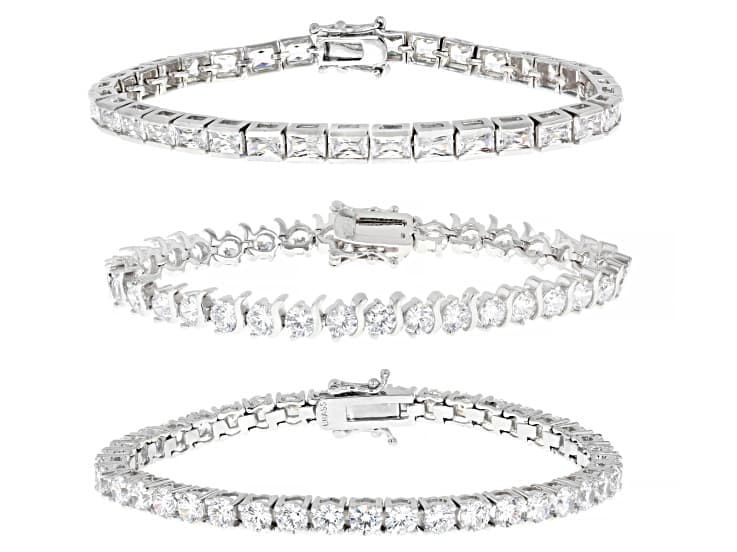 White Cubic Zirconia Rhodium Plated Tennis Bracelet Set of 3 72.66ctw