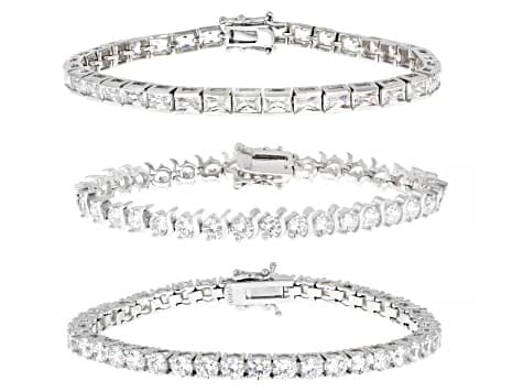 White Cubic Zirconia Rhodium Plated Tennis Bracelet Set of 3 72.66ctw