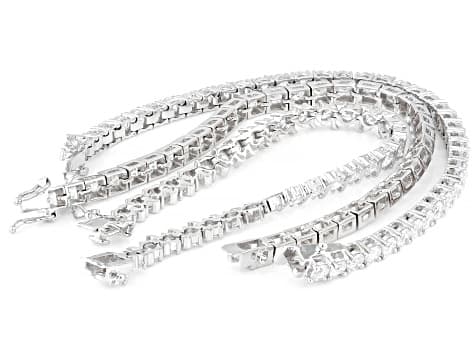 White Cubic Zirconia Rhodium Plated Tennis Bracelet Set of 3 72.66ctw