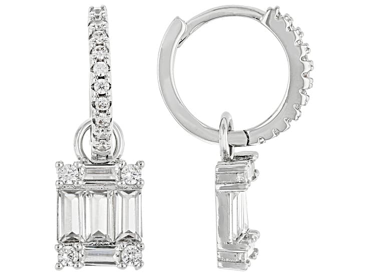 White Diamond Simulant Rhodium Plated Dangle Earrings 2.58ctw