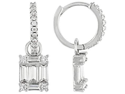White Diamond Simulant Rhodium Plated Dangle Earrings 2.58ctw