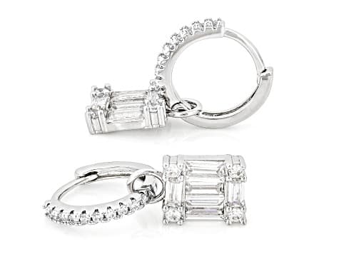 White Diamond Simulant Rhodium Plated Dangle Earrings 2.58ctw