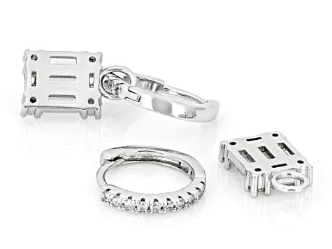 White Diamond Simulant Rhodium Plated Dangle Earrings 2.58ctw