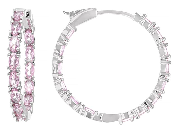 Pink Cubic Zirconia Rhodium Plated Inside-Out Hoop Earrings 8.32ctw