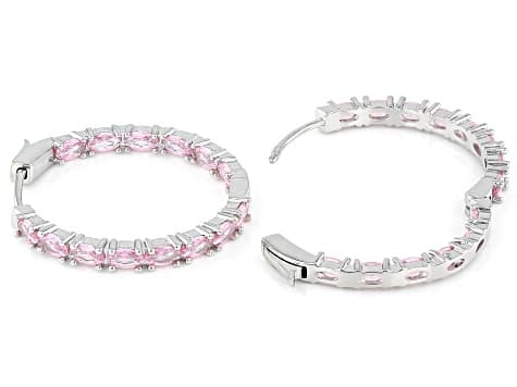 Pink Cubic Zirconia Rhodium Plated Inside-Out Hoop Earrings 8.32ctw