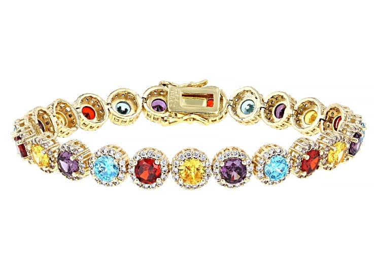 Multicolor Cubic Zirconia 18k Yellow Gold Plated Tennis Bracelet 21.96ctw