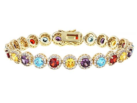 Multicolor Cubic Zirconia 18k Yellow Gold Plated Tennis Bracelet 21.96ctw
