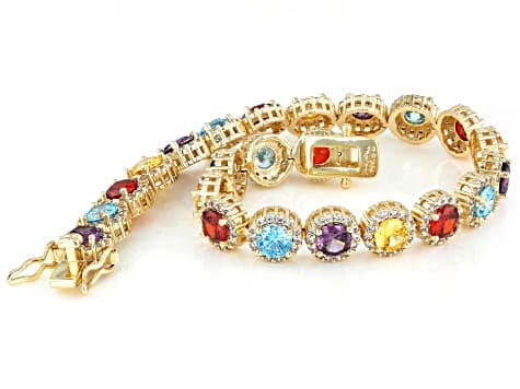 Multicolor Cubic Zirconia 18k Yellow Gold Plated Tennis Bracelet 21.96ctw