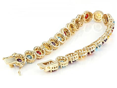 Multicolor Cubic Zirconia 18k Yellow Gold Plated Tennis Bracelet 21.96ctw