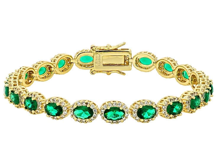 Green Nanocrystal and White Cubic Zirconia 18k Yellow Gold Plated Tennis Bracelet 18.27ctw