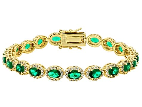 Green Nanocrystal and White Cubic Zirconia 18k Yellow Gold Plated Tennis Bracelet 18.27ctw