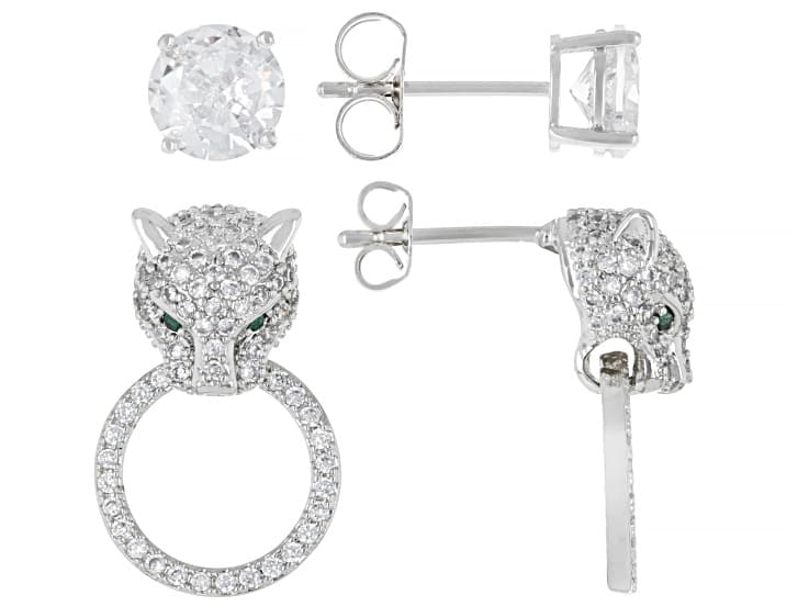 Green and White Cubic Zirconia Rhodium Plated Earring Set of 2 5.88ctw