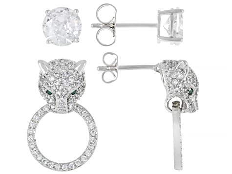 Green and White Cubic Zirconia Rhodium Plated Earring Set of 2 5.88ctw