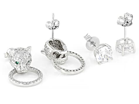 Green and White Cubic Zirconia Rhodium Plated Earring Set of 2 5.88ctw