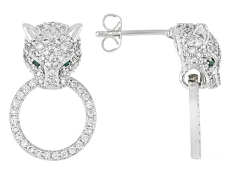 Green and White Cubic Zirconia Rhodium Plated Earring Set of 2 5.88ctw