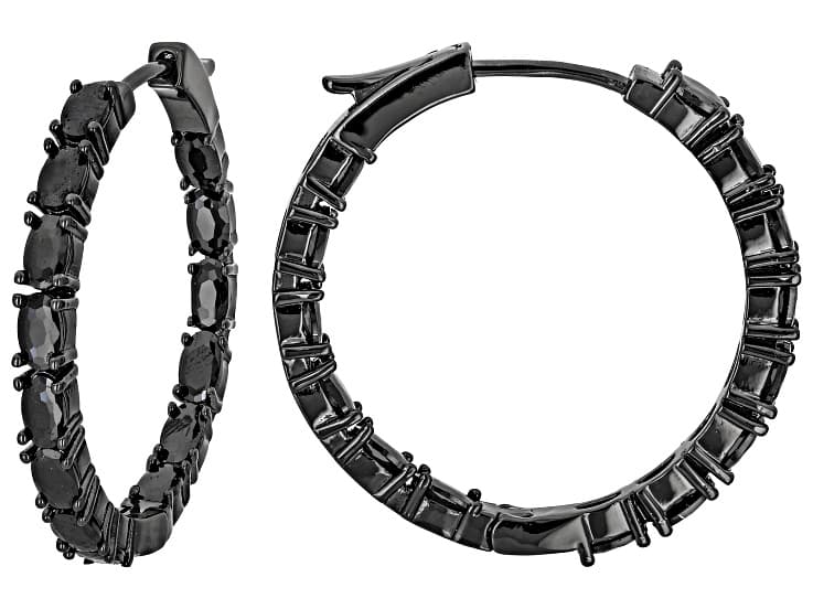 Black Cubic Zirconia Black Rhodium Plated Hoop Earrings 8.32ctw