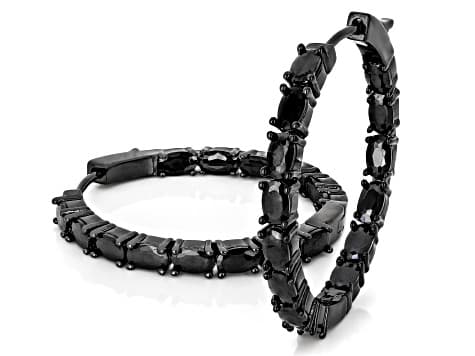 Black Cubic Zirconia Black Rhodium Plated Hoop Earrings 8.32ctw