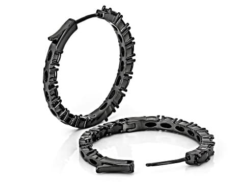 Black Cubic Zirconia Black Rhodium Plated Hoop Earrings 8.32ctw