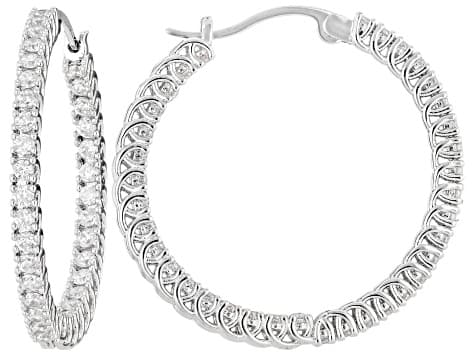 White Cubic Zirconia Rhodium Plated Hoop Earrings- Set of 3 6.22ctw