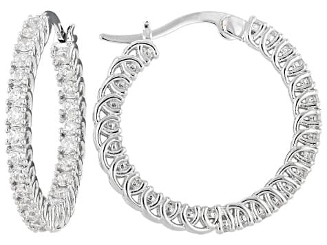 White Cubic Zirconia Rhodium Plated Hoop Earrings- Set of 3 6.22ctw