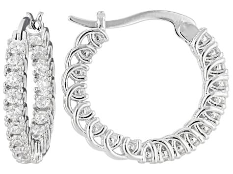 White Cubic Zirconia Rhodium Plated Hoop Earrings- Set of 3 6.22ctw