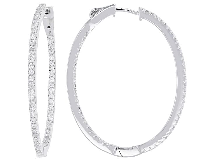 White Cubic Zirconia Rhodium Plated Hoop Earrings 1.50ctw