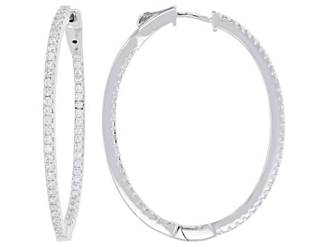 White Cubic Zirconia Rhodium Plated Hoop Earrings 1.50ctw