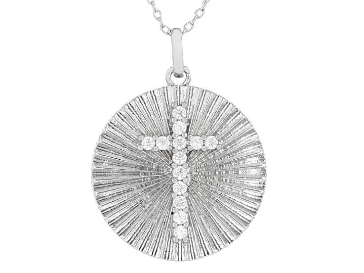 White Cubic Zirconia Rhodium Plated Pendant 0.30ctw
