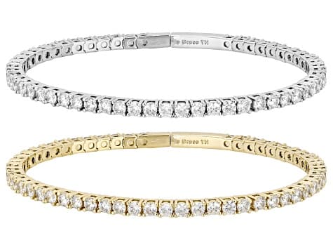 White Cubic Zirconia Rhodium And 18k Yellow Gold Plated Flex Bangle Set of 2 18.46ctw
