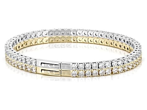 White Cubic Zirconia Rhodium And 18k Yellow Gold Plated Flex Bangle Set of 2 18.46ctw