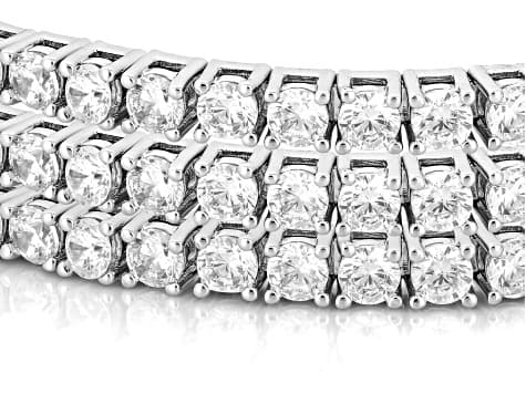 White Cubic Zirconia Rhodium Plated Flex Bangle Set of 3 27.69ctw