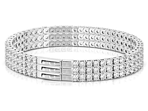 White Cubic Zirconia Rhodium Plated Flex Bangle Set of 3 27.69ctw
