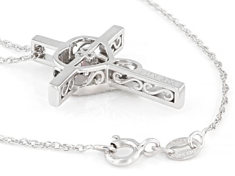 Lab Created Opal and White Cubic Zirconia Rhodium Over Sterling Silver Pendant 0.29ctw