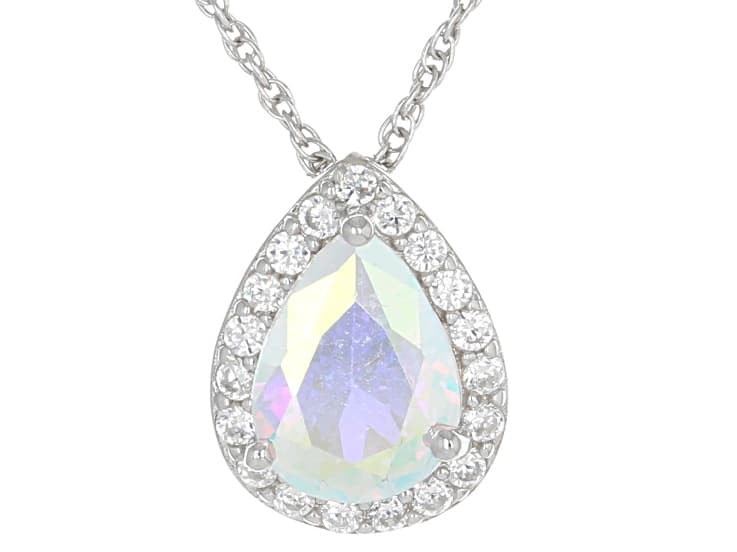 Aurora Borealis and White Cubic Zirconia Rhodium Over Sterling Silver Pendant 2.13ctw