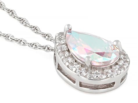 Aurora Borealis and White Cubic Zirconia Rhodium Over Sterling Silver Pendant 2.13ctw