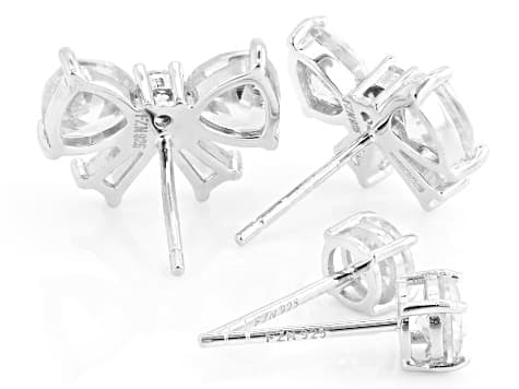 White Cubic Zirconia Rhodium Over Sterling Silver Bow Earring and Stud Set of 2 7.07ctw