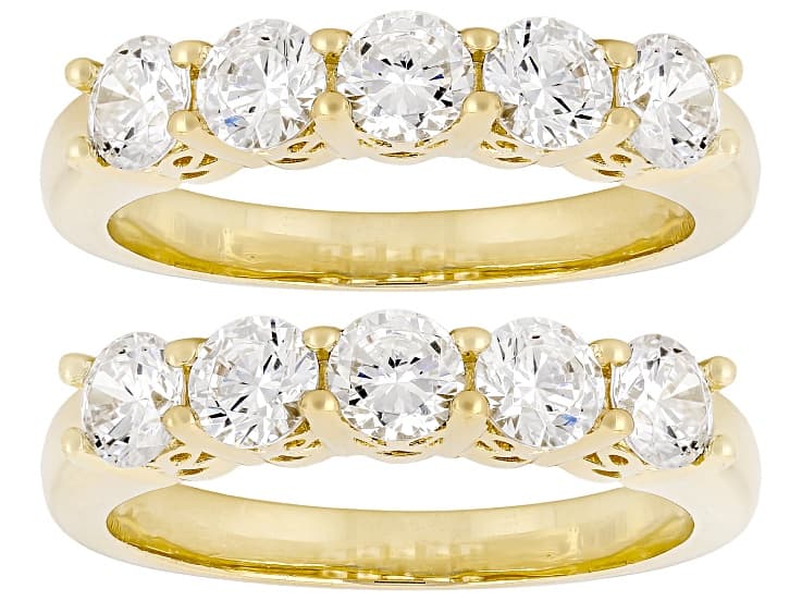 White Cubic Zirconia 18k Yellow Gold Plated Set of 2 Band Rings 2.50ctw