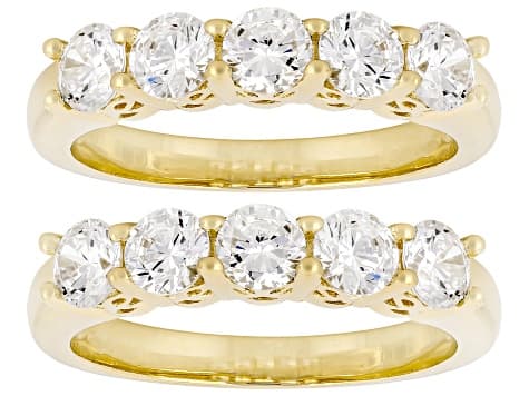White Cubic Zirconia 18k Yellow Gold Plated Set of 2 Band Rings 2.50ctw
