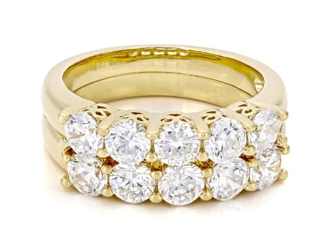 White Cubic Zirconia 18k Yellow Gold Plated Set of 2 Band Rings 2.50ctw