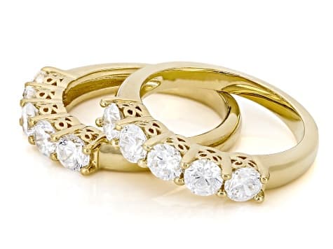 White Cubic Zirconia 18k Yellow Gold Plated Set of 2 Band Rings 2.50ctw