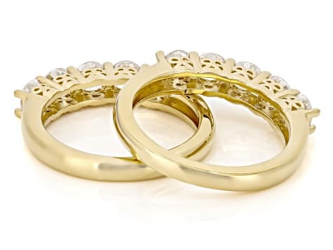 White Cubic Zirconia 18k Yellow Gold Plated Set of 2 Band Rings 2.50ctw