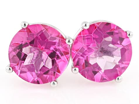 Hot Pink Quartz Rhodium Over Sterling Silver Earrings 6.50ctw