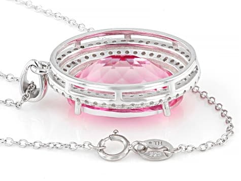Hot Pink Quartz Rhodium Over Sterling Silver Pendant with Chain 12.00ctw