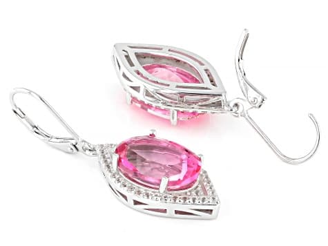 Hot Pink Quartz Rhodium Over Sterling Silver Earrings 10.50ctw