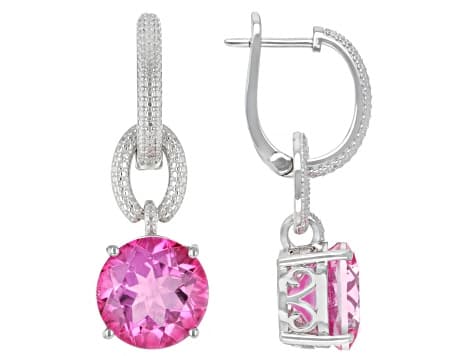 Hot Pink Quartz Rhodium Over Sterling Silver Earrings 10.75ctw