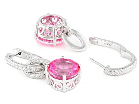 Hot Pink Quartz Rhodium Over Sterling Silver Earrings 10.75ctw